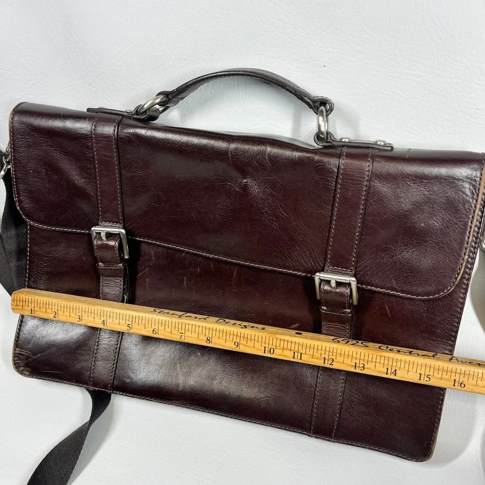 Fossil Mens Dark Brown Leather Messenger Bag Briefcase Laptop Satchel MBG9044